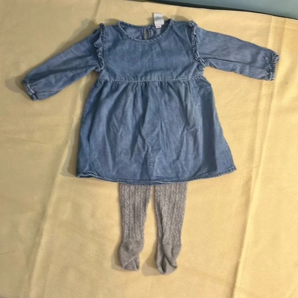 H&M 6m denim dress for baby girl with two pair of tight, gray and white